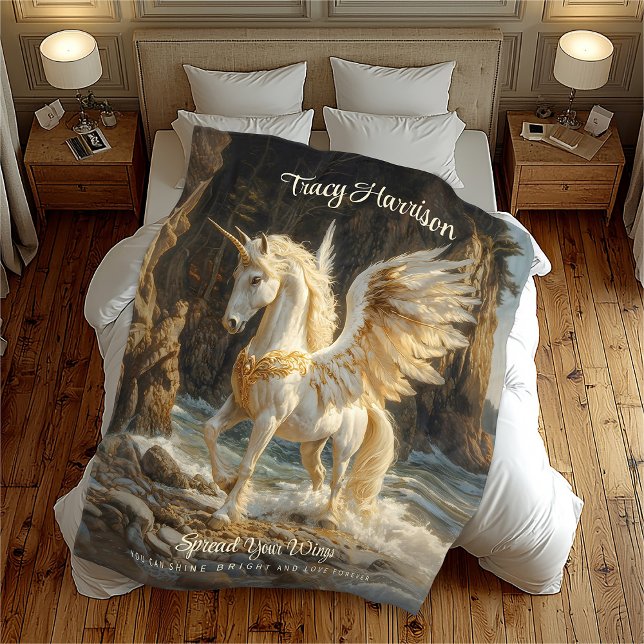 Couverture Polaire Unicorne à ailes blanches Mythique Océan Imaginair (Créateur téléchargé)