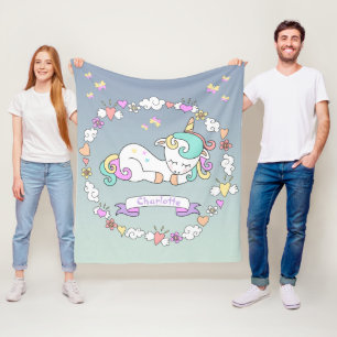 Couverture Polaire Unicorne, Ajouter Nom, Cosy, Couleurs Pastel,