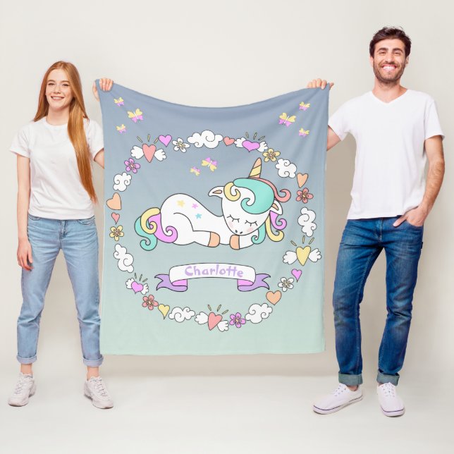 Couverture Polaire Unicorne, Ajouter Nom, Cosy, Couleurs Pastel, (En situation)