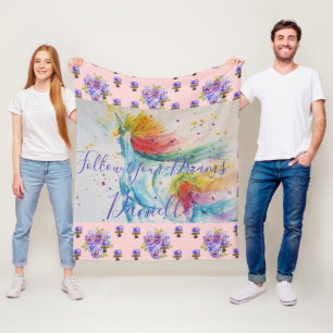 Couverture Polaire Unicorne Aquarelle rose Floral Girls Nom Couvertur