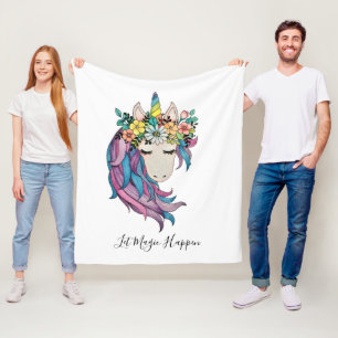 Couverture Polaire Unicorne Avec Fleurs sauvages En Aquarelle