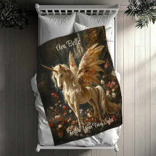 Couverture Polaire Unicorne blanche avec ailes dans un bois floral