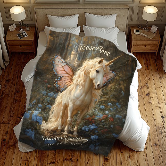 Couverture Polaire Unicorne Blanche Avec Cheval À Papillon Rose (Créateur téléchargé)