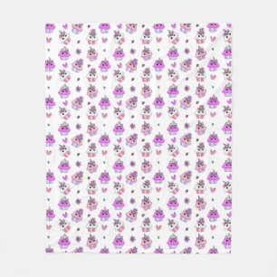 Couverture Polaire Unicorne blanche et violette Cupcakes fille