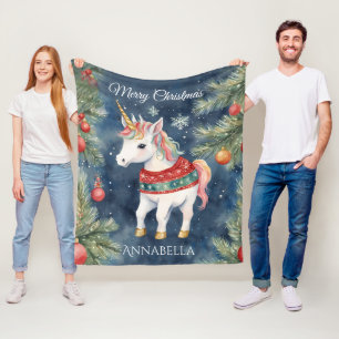 Couverture Polaire Unicorne colorée Noël personnalisé