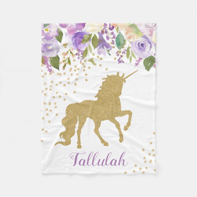 Couverture Polaire Unicorne florale pourpre personnalisée (Devant)
