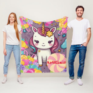 Couverture Polaire Unicorne - Impression de bonbons