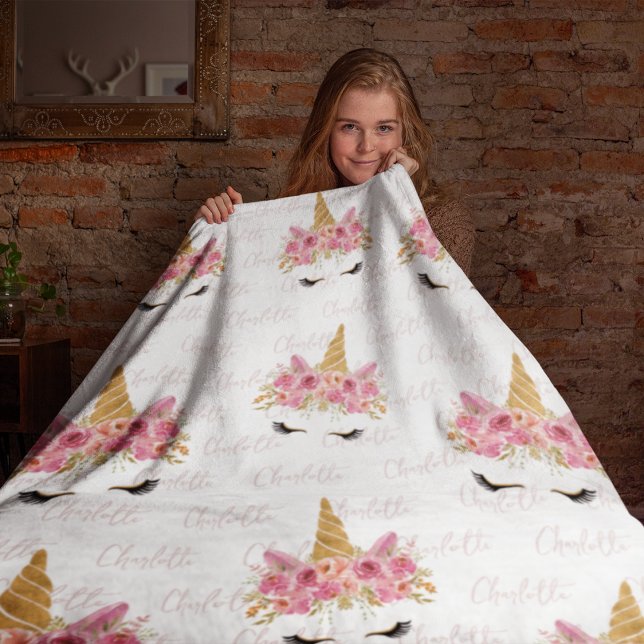 Couverture Polaire Unicorne personnalisée Nom répétitif Monogrammé (Créateur téléchargé)