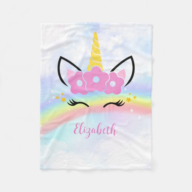 Couverture Polaire Unicorne personnalisée Rainbow Baby Girl Cadeau bé (Devant)