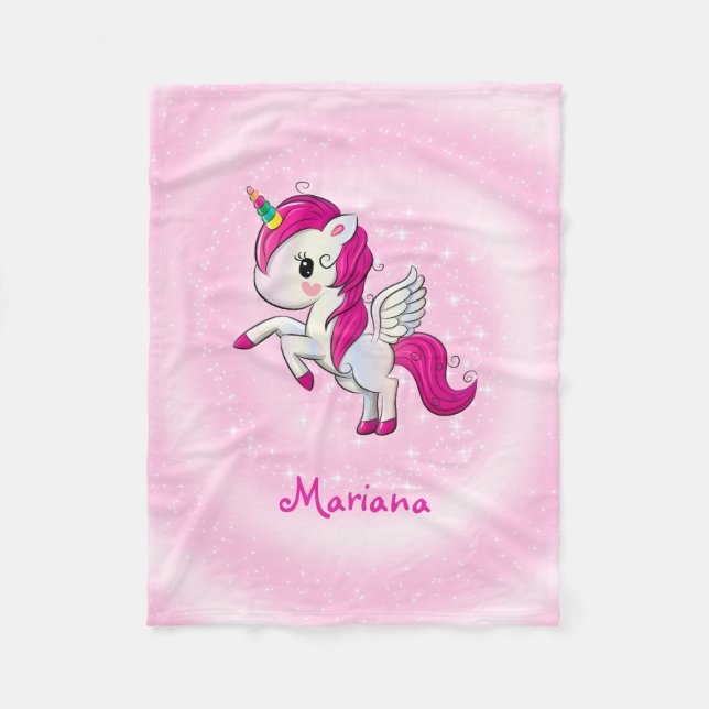 Couverture Polaire Unicorne Rose Et Blanc (Devant)