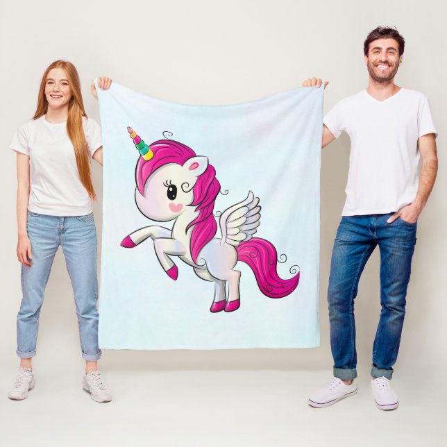 Couverture Polaire Unicorne rose mignonne avec ailes (En situation)
