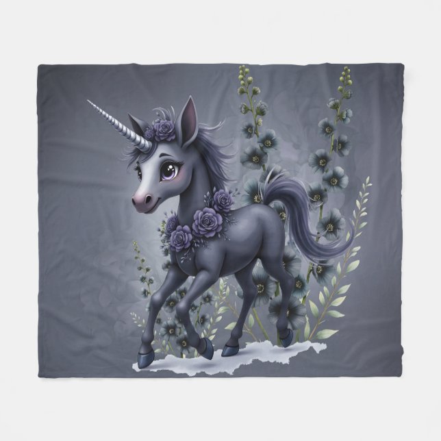 Couverture Polaire Unicorne stylisée dans la splendeur florale. (Devant (Horizontal))
