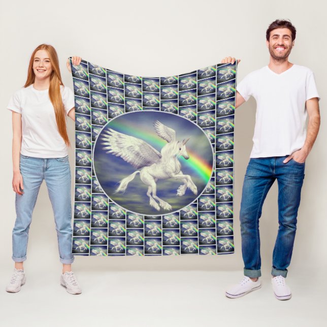 Couverture Polaire Unicorne volant au-dessus de Rainbow Animal Art (En situation)