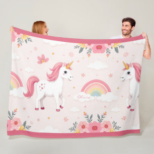 Couverture Polaire Unicornes Dreamy, Arcs-en-ciel, Fleurs, Mignonnes