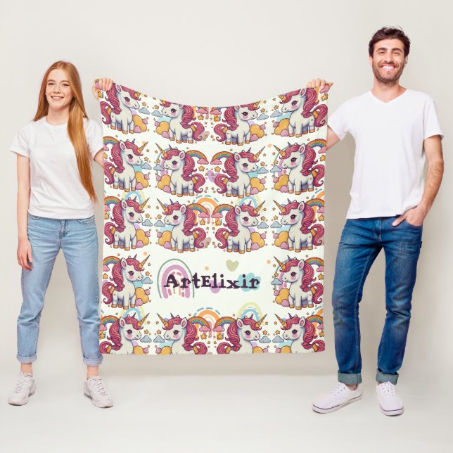 Couverture Polaire Unicorns et Motif Rainbows (En situation)