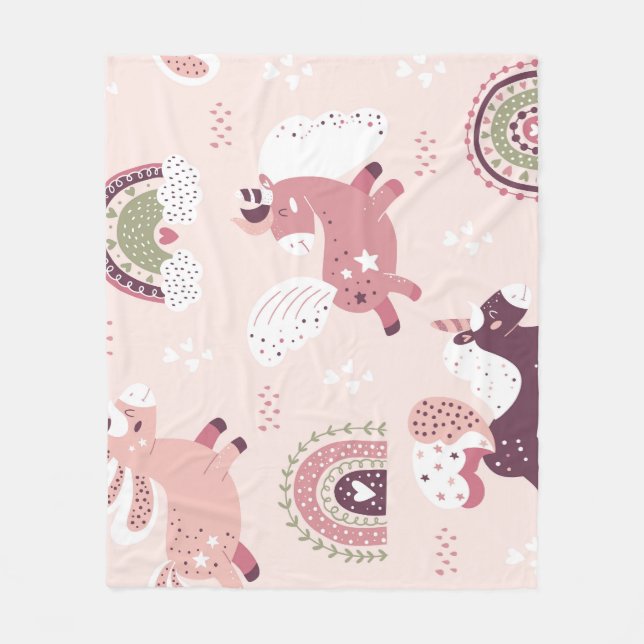 Couverture Polaire Unicorns Rainbows : Pastel Magic Arrière - plan. (Devant)