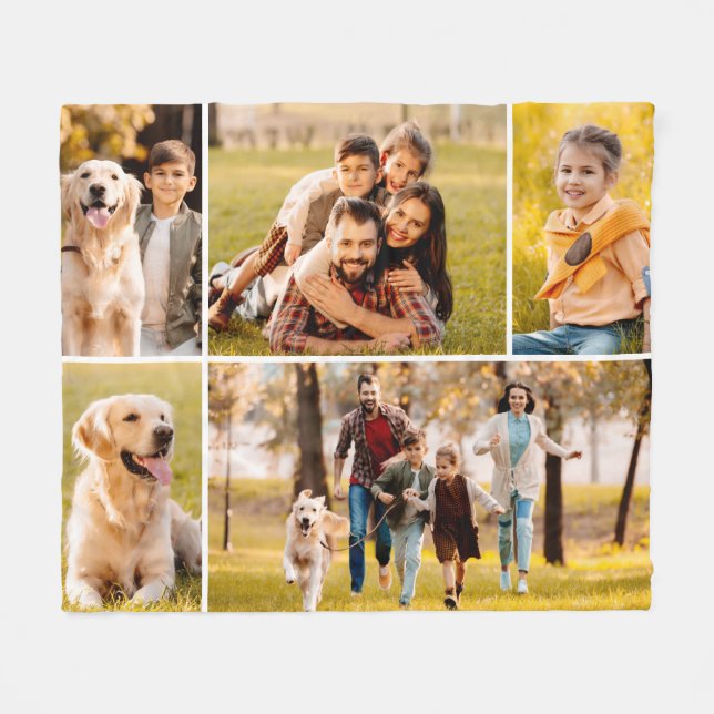 Couverture Polaire Unique 5 Photo Collage Simple Blanc (Devant (Horizontal))