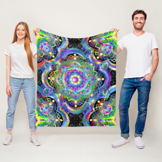 Couverture Polaire Univers Mandala Couleurs Psychédéliques (En situation)
