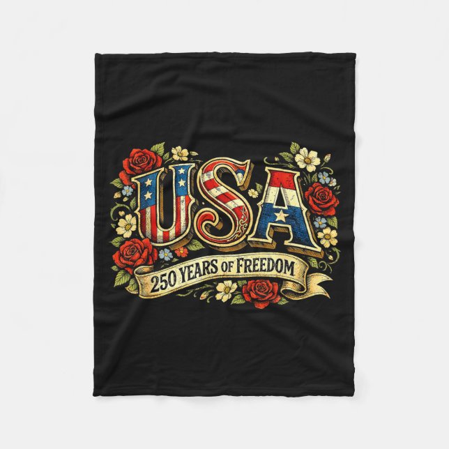Couverture Polaire Usa 250 years of freedom floral rose patriotic (Devant)