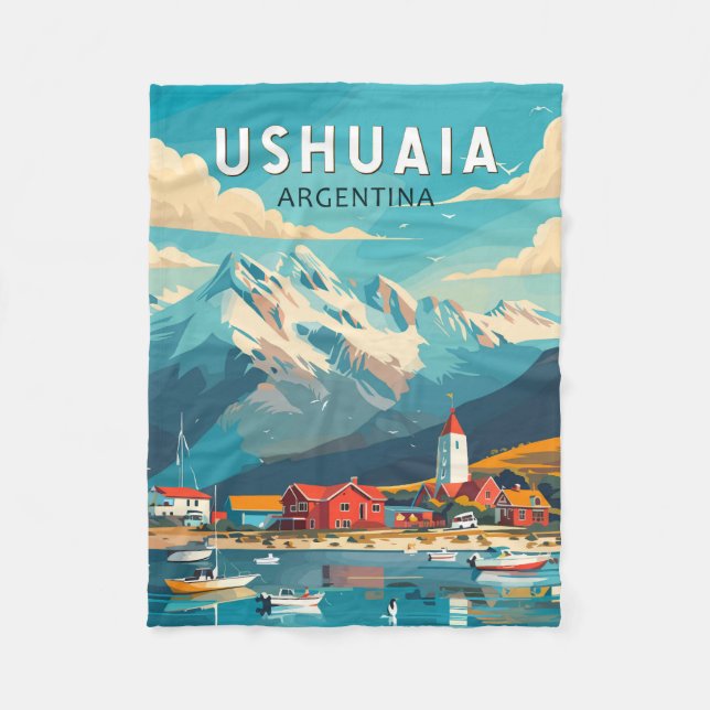 Couverture Polaire Ushuaia Argentina Travel Art Vintage (Devant)