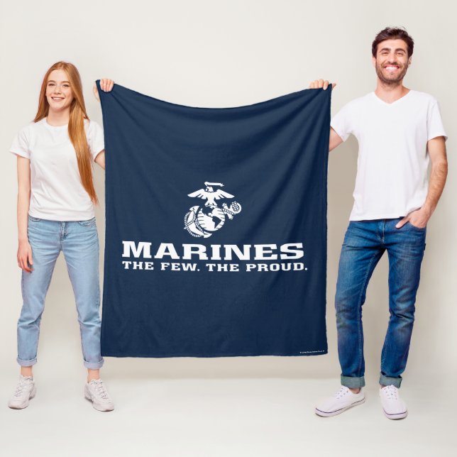 Couverture Polaire USMC Les rares Logo Fiers Empilés - Blanc (En situation)