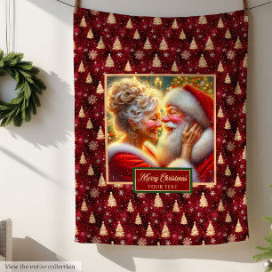 Couverture Polaire Vacances Blanche Bourgogne Cosy Or Noël Père Noël