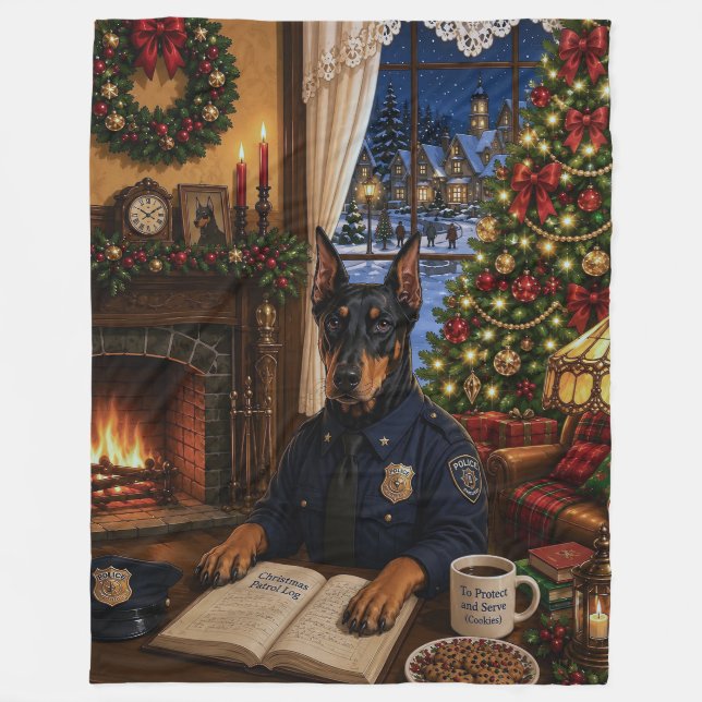 Couverture Polaire Vacances de la police Doberman Pinscher (Devant)