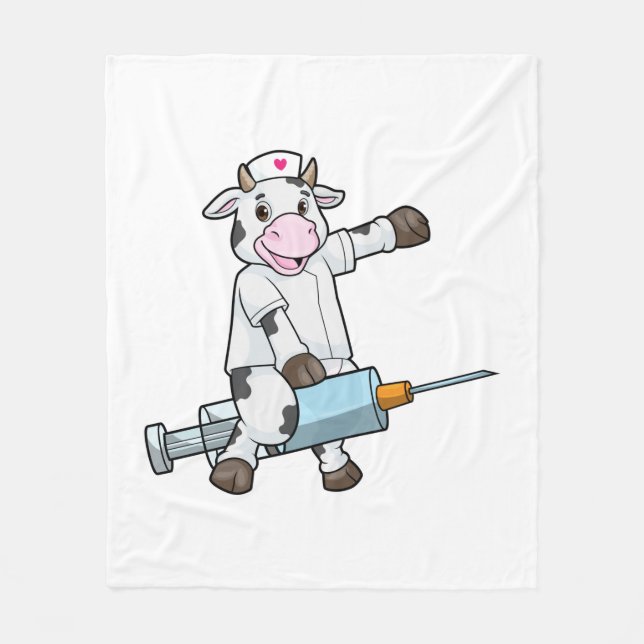 Couverture Polaire Vache comme infirmière avec coeur et seringue (Devant)