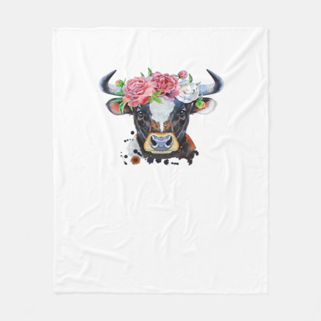 Couverture Polaire Vache couronnée de fleurs T-shirt classique (Devant)