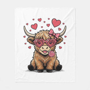 Couverture Polaire Vache des Highlands mignonne Saint-Valentin lunett