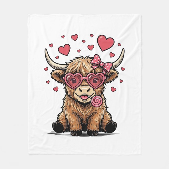 Couverture Polaire Vache des Highlands mignonne Saint-Valentin lunett (Devant)