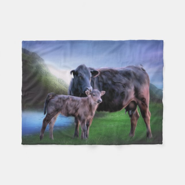 Couverture Polaire Vache et veau Black Angus (Devant (Horizontal))