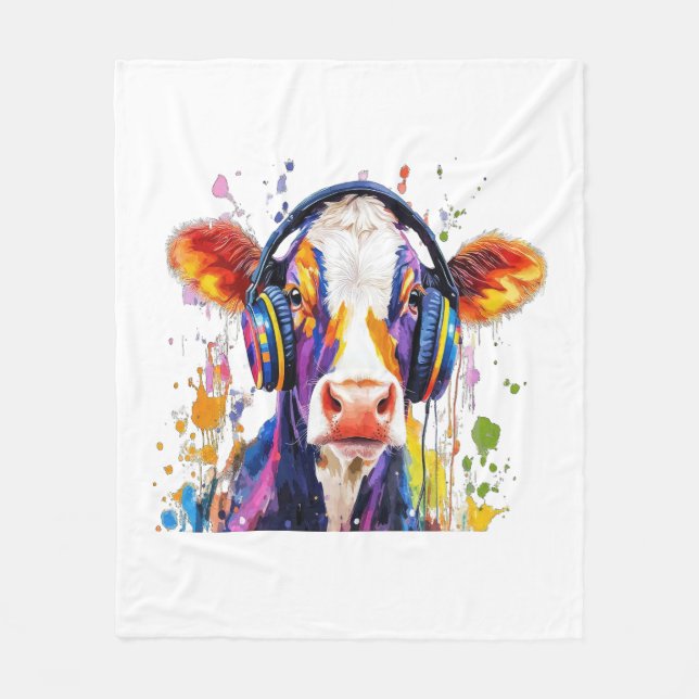 Couverture Polaire Vache Highland Colorée (Devant)