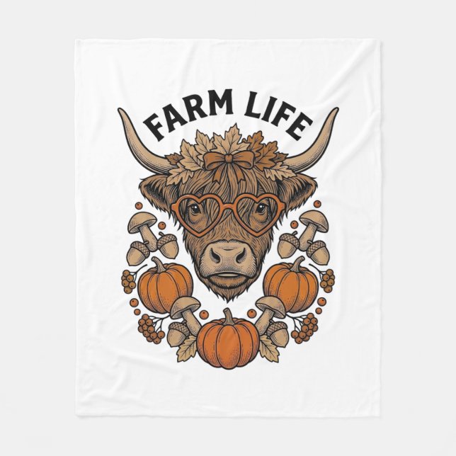 Couverture Polaire Vache Highland d'automne avec lunettes en forme de (Devant)
