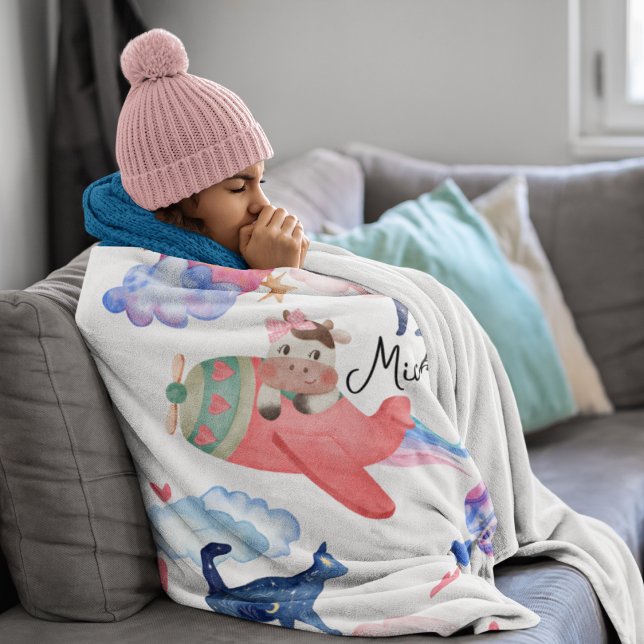 Couverture Polaire Vache mignonne personnalisée, Espace, Chats, Lune  (Créateur téléchargé)