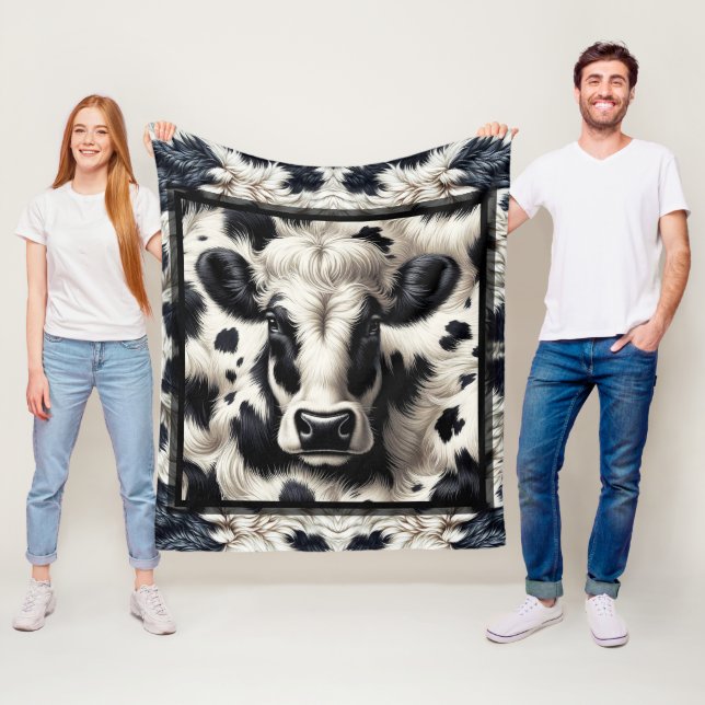 Couverture Polaire Vache noire et blanche Cowhide Fur Fur Look (En situation)