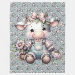 Couverture Polaire Vache Pastel mignonne dans des salons aux fleurs