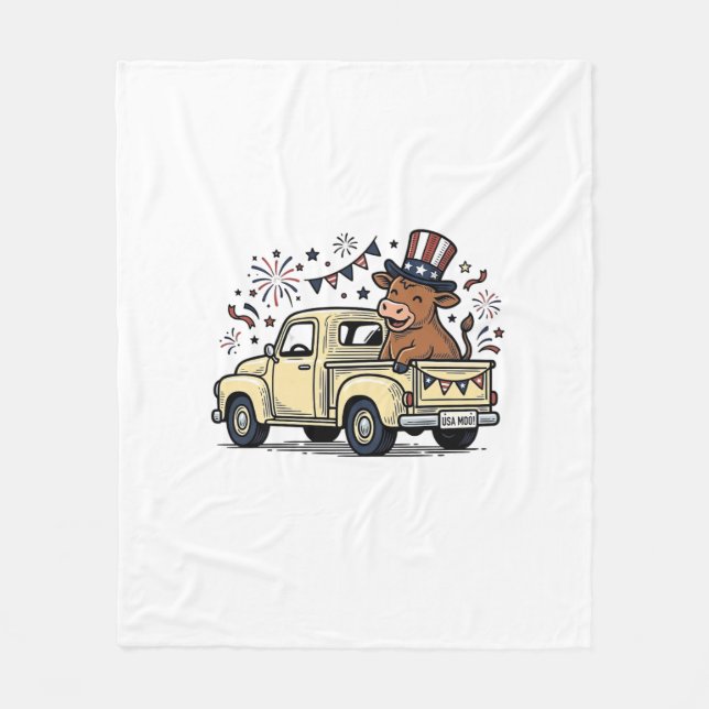 Couverture Polaire Vache patriotique conception vectorielle de camion (Devant)