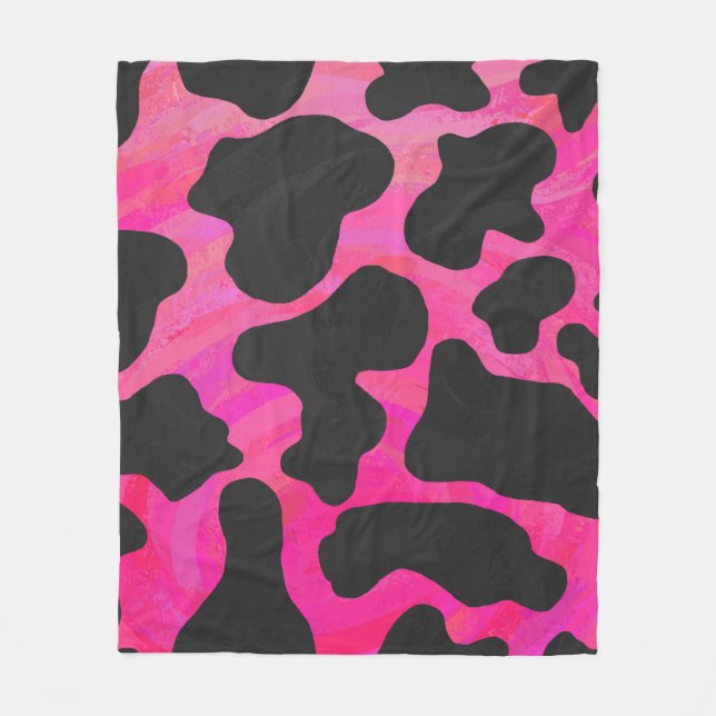 Couverture Polaire Vache rose chaud et noir (Devant)