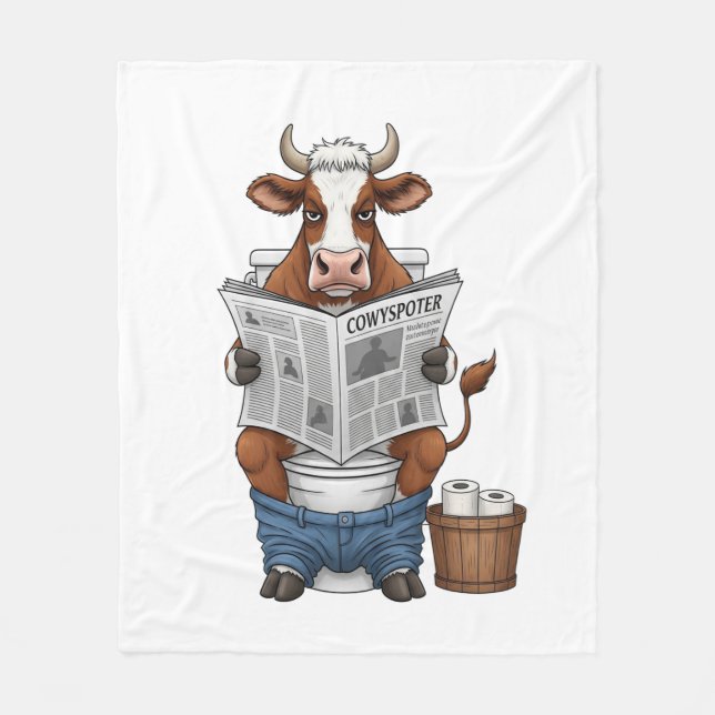 Couverture Polaire Vache sur Toilet, Animaux de ferme amusants (Devant)