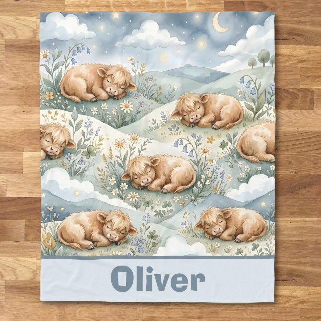 Couverture Polaire Vaches Highland endormies à l'aquarelle (Créateur téléchargé)