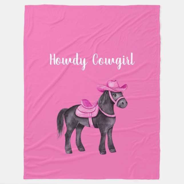 Couverture Polaire Vachette Rose Howdy Cheval (Devant)