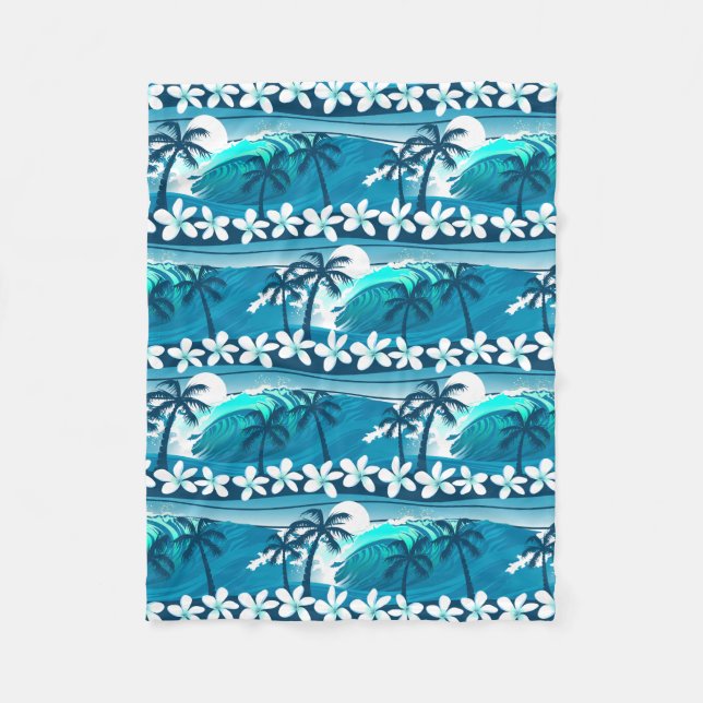 Couverture Polaire vague de surf tropicale avec palmiers (Devant)