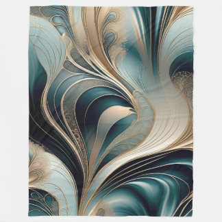 Couverture Polaire Vague d'or - Turquoise et Abstraite d'or