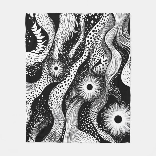 Couverture Polaire Vagues à pointes noir et blanc (Devant)