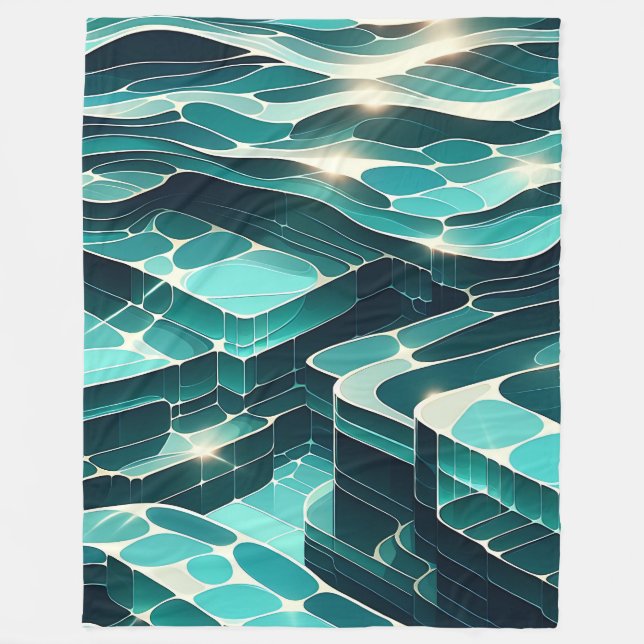 Couverture Polaire "Vagues Abstraites d'eau bleue et verte" (Devant)