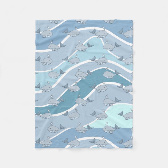 Couverture Polaire Vagues de bleu, motif sans couture de baleine (Devant)