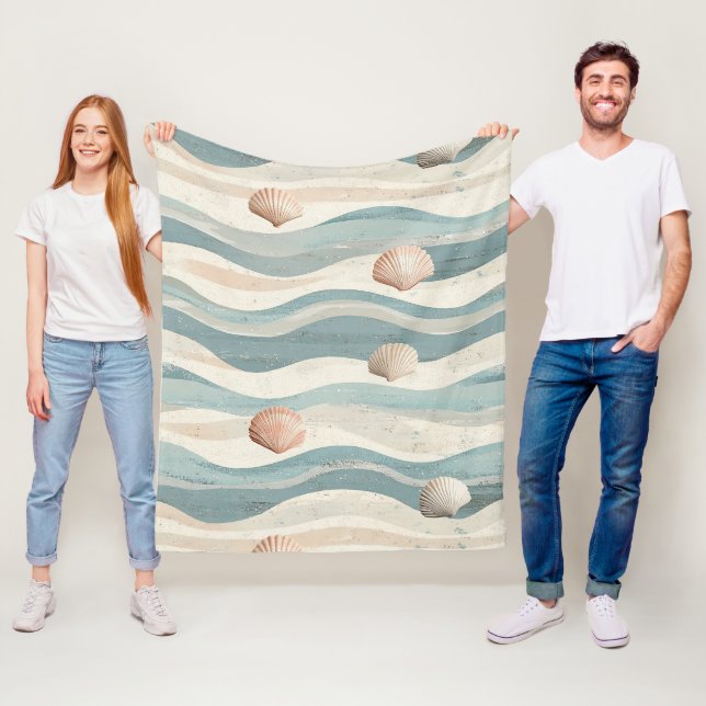 Couverture Polaire Vagues de coquillages de plage boho (En situation)