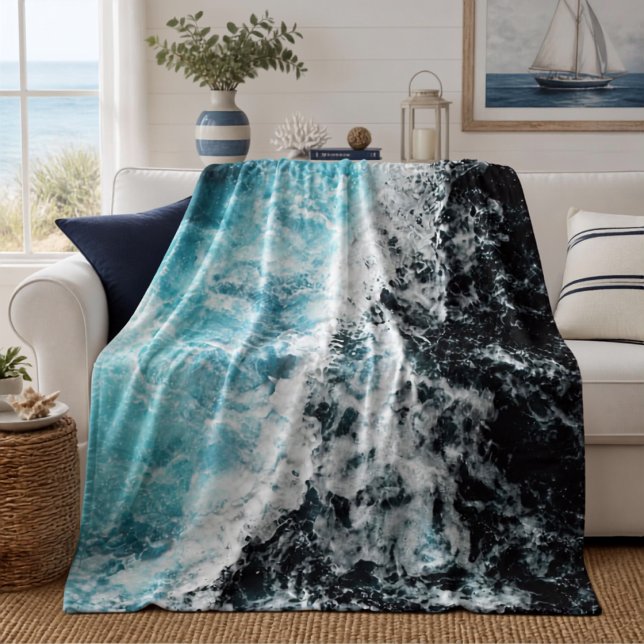 Couverture Polaire Vagues de l'océan bleu noir Hawaï (Créateur téléchargé)