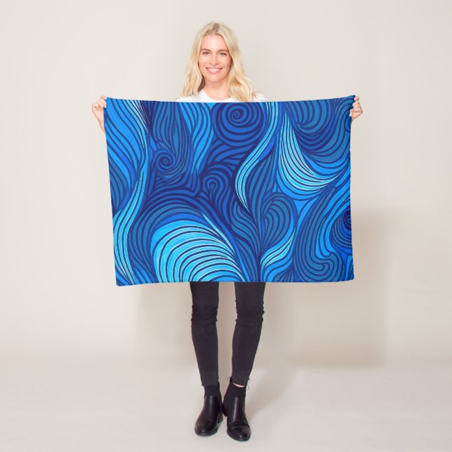 Couverture Polaire Vagues d'eau bleu turquoise Abstraite | (En situation)